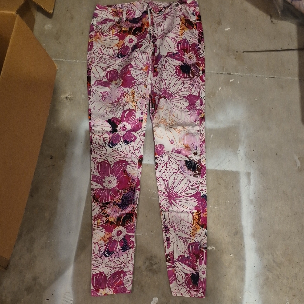 Floral Skinny Pants - Pink and Black